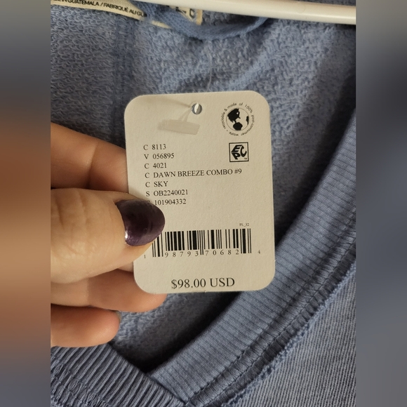 Free People Light Blue V-Neck Sweatshirt with Cream Graphic 9 - Picture 12 of 14